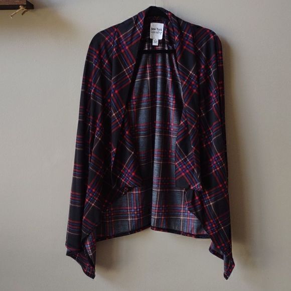 New York Laundry Lightweight Open Drape Front Long Plaid Long Sleeve Top Sz XL - Picture 10 of 14